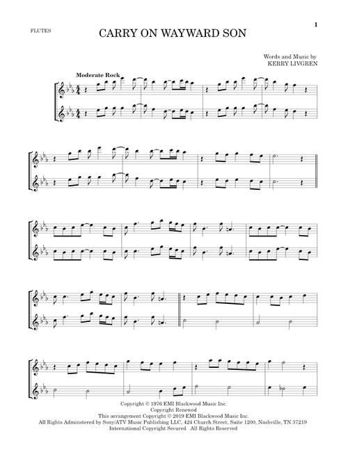 Carry On Wayward Son - Kansas (Flute Duet)