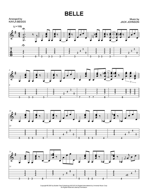Belle (Arr. Kayla Beggs) - Jack Johnson (Solo Guitar)
