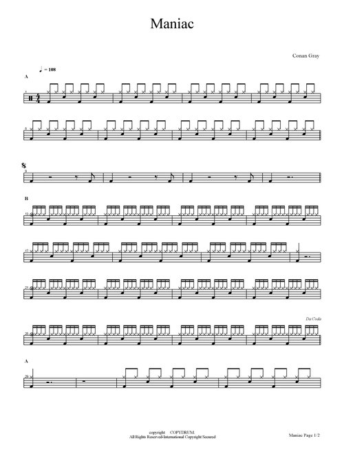 Maniac (Arr. COPYDRUM) - Conan Gray (Drums)