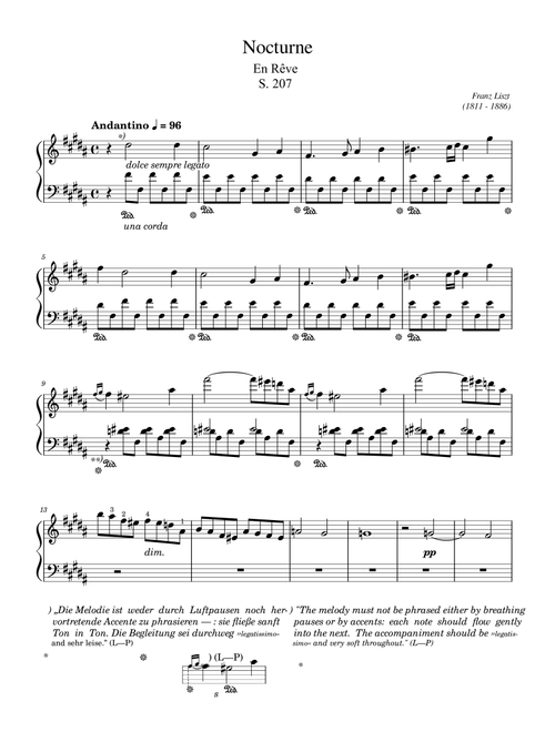 Liszt "En Rêve" S.207 - Nocturne in B Major (Andantino) - Original For Piano Solo (Arr. poon) - Franz Liszt (Easy Piano)