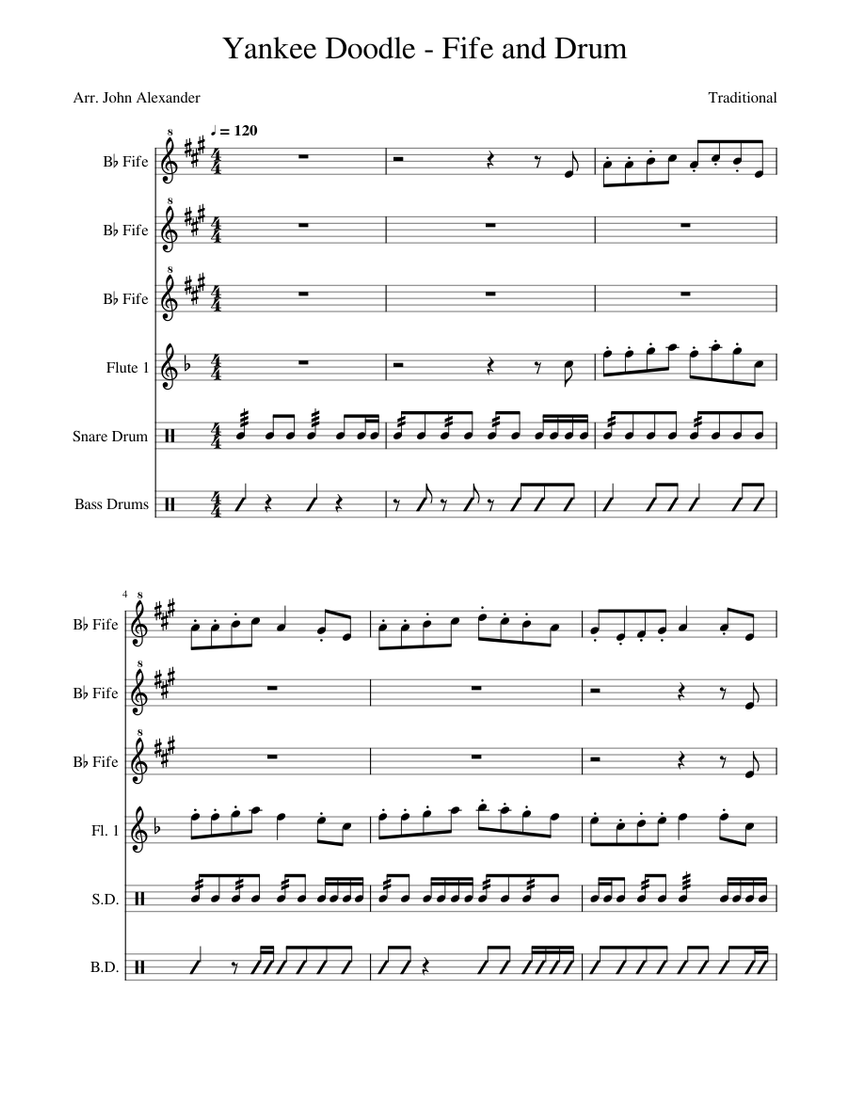 Yankee Doodle Fife and Drum Sheet music for Flute, Snare drum, Bass