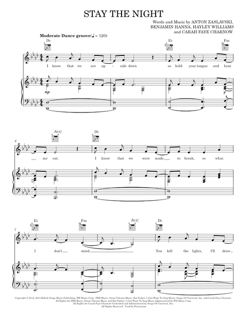 Stay the night - Zedd (Piano-Vocal-Guitar)