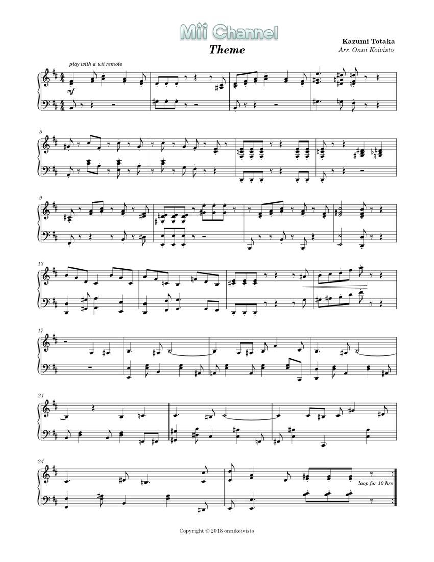 Stout Alsjeblieft kijk manipuleren Mii Channel Theme Sheet music for Piano (Solo) | Musescore.com
