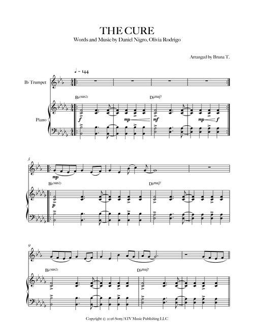 The Cure (Arr. Bruna T.) - Olivia Rodrigo (Trumpet and Piano)