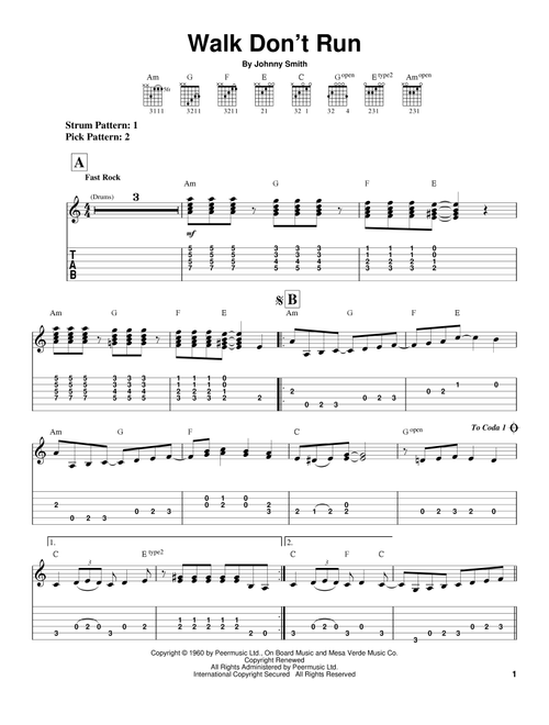 Walk Don't Run - The Ventures (Easy Guitar with TAB)