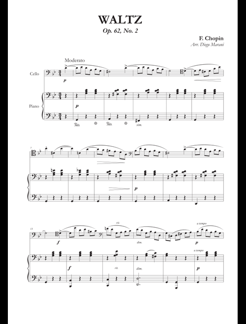 Waltz Op. 69, No. 2 for Cello and Piano (Arr. Diego Marani) - Frederick Chopin (Cello and Piano)