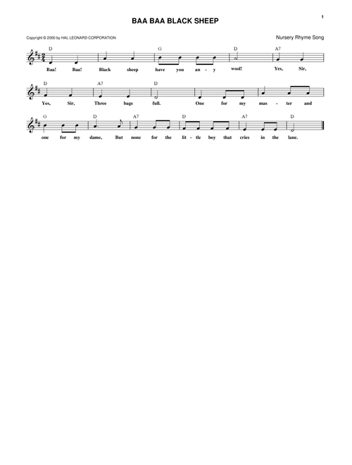 Baa Baa Black Sheep - Traditional (Lead Sheet - Fake Book)