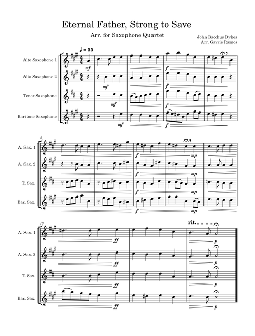 Eternal Father, Strong to Save – John B. Dykes Music (Arranged for Saxophone Quartet)