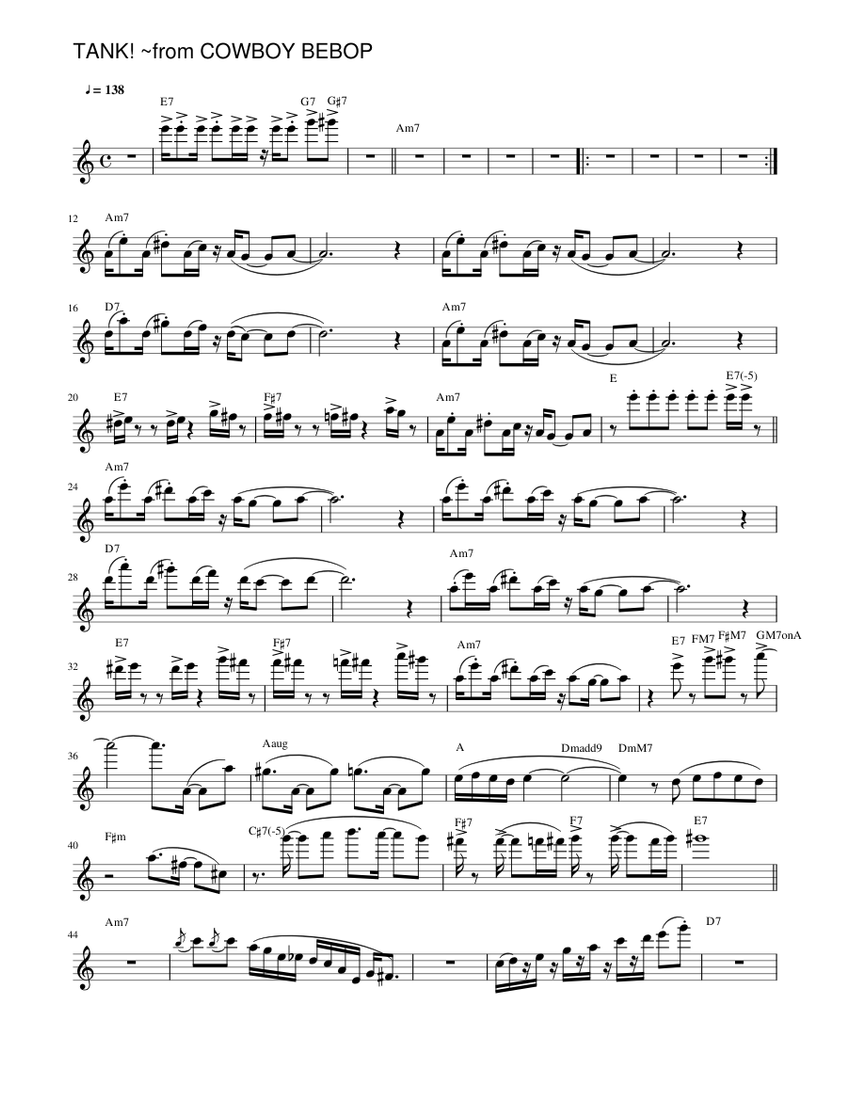 Sax Quartet- Cowboy Bebop Sheet music for Saxophone alto