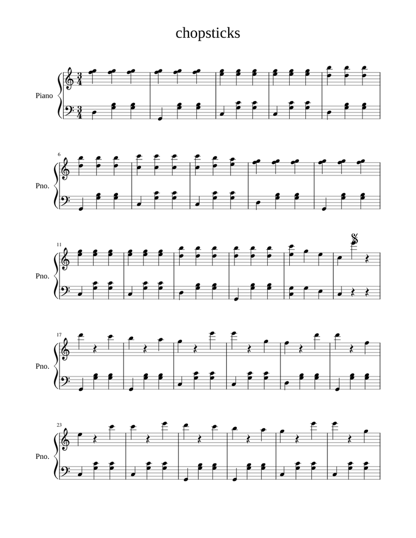 chopsticks Sheet music for Piano Solo Easy Musescore