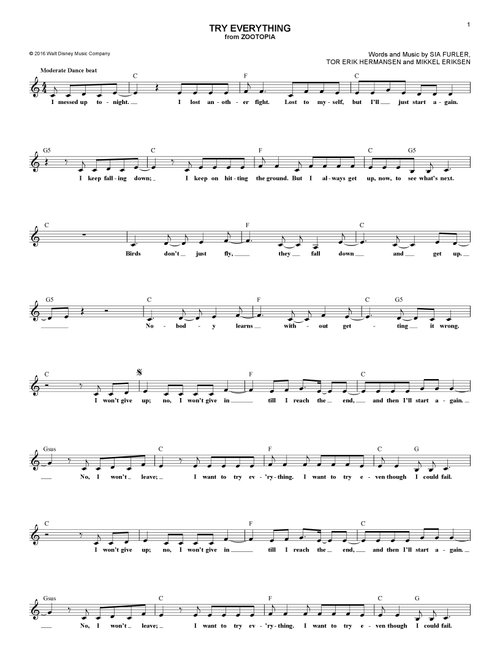 Try Everything (from Zootopia) - Shakira (Lead Sheet - Fake Book)