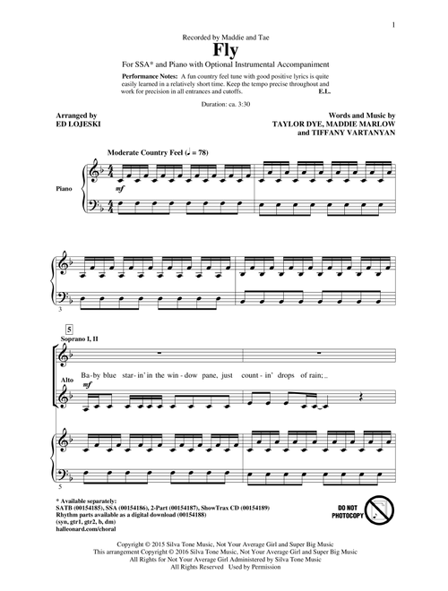 Fly (arr. Ed Lojeski) - Maddie And Tae (Choral, SSA)