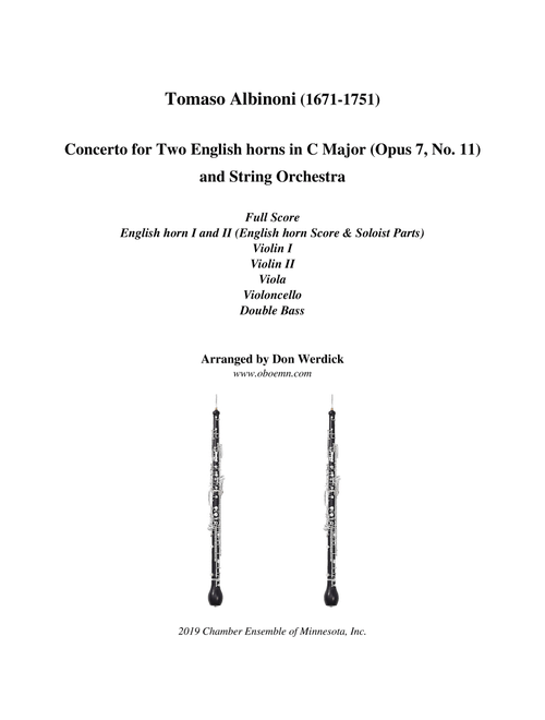 Concerto for Two English horns in C Major, Op. 7 No. 11 and String Orchestra (Arr. Don Werdick (1946 - )) - Tomaso Albinoni (1671-1751) (Small Ensemble)