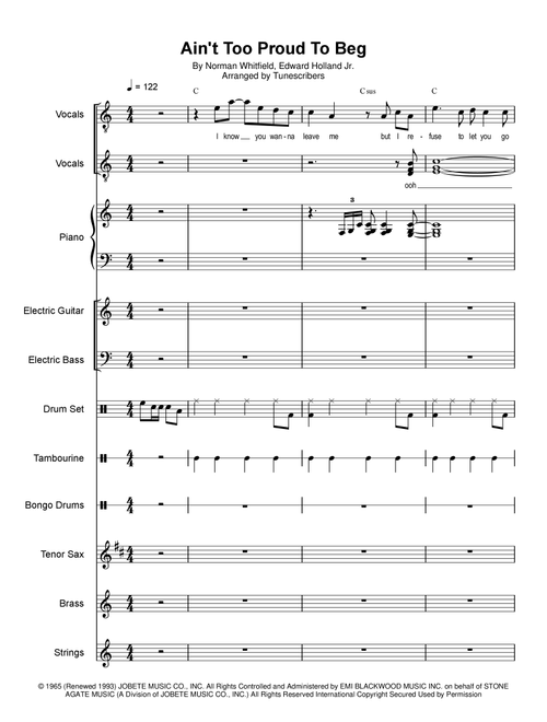 Ain't Too Proud To Beg (Arr. Tunescribers) - Norman Whitfield, Edward Holland Jr (Large Ensemble)