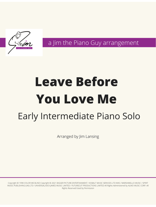 Leave Before You Love Me (Arr. Jim Lansing) - Marshmello & Jonas Brothers (Easy Piano)