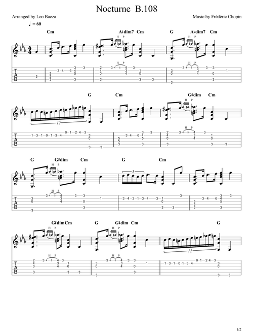 NOCTURNE B. 108 - GUITAR (Arr. Leo Baeza) - Frédéric Chopin (Guitar Tab)
