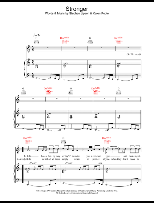 Stronger - Will Young (Piano-Vocal-Guitar (Piano Accompaniment))