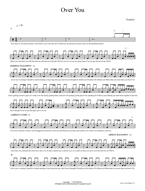 Over You (Arr. COPYDRUM) - Daughtry (Drums)