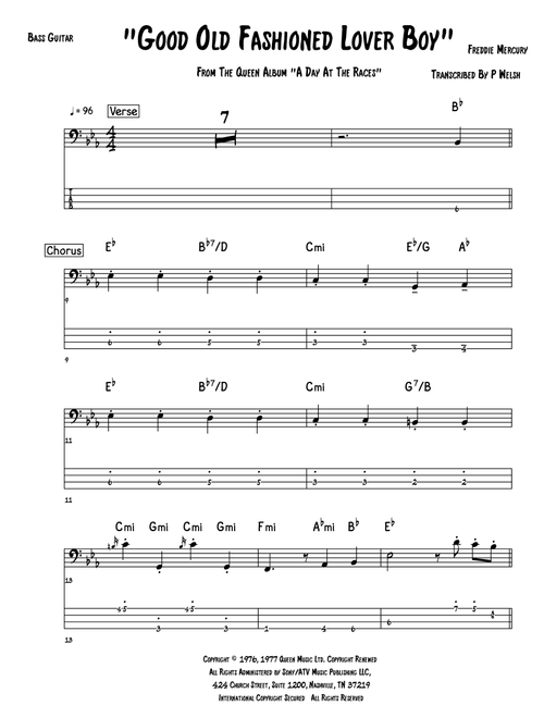 Good Old-fashioned Lover Boy (Arr. Accubass) - Queen (Bass Tab)