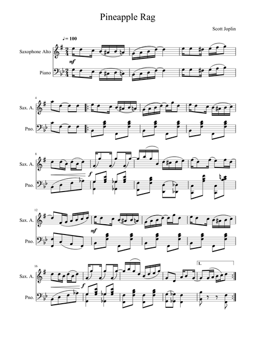 Pineapple Rag sax solo, accompagnement Piano