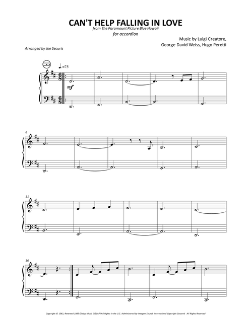 Can't Help Falling In Love (Arr. Joe Securis) - Elvis Presley (Instrumental Solo)