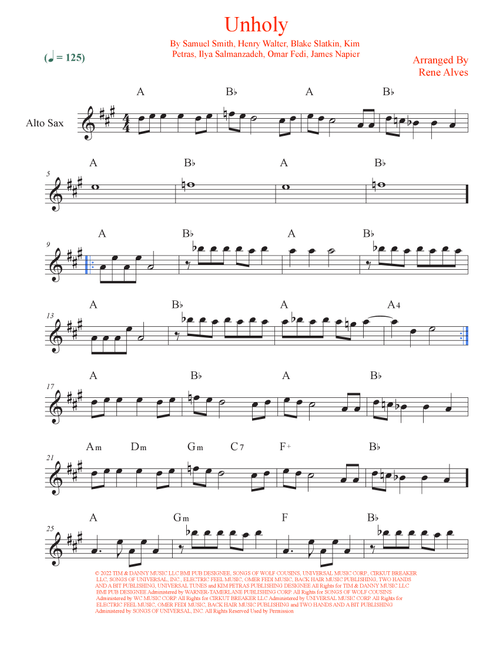Unholy (Arr. Rene Alves) - Sam Smith Feat. Kim Petras (Alto Sax Solo)