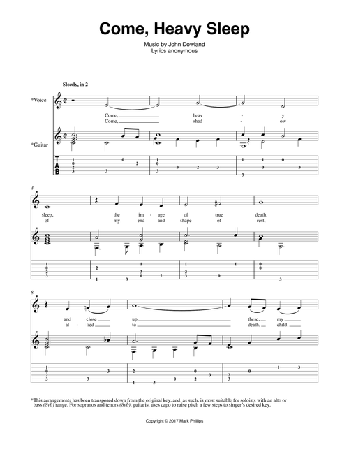 Come, Heavy Sleep (Arr. Mark Phillips) - John Dowland (Guitar Tab with Voice)