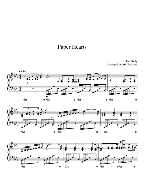 Tori Kelly - Paper Hearts for Piano Solo