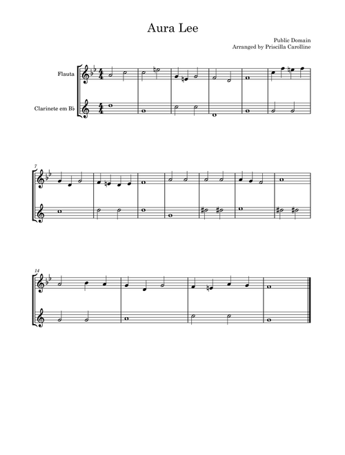 Aura Lee (Arr. Priscilla Carolline) - Traditional (Instrumental Duet)