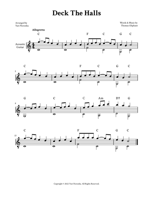 Deck The Halls - For Acoustic Guitar (Arr. Yuri Noronha) - Thomas Oliphant (Solo Guitar)