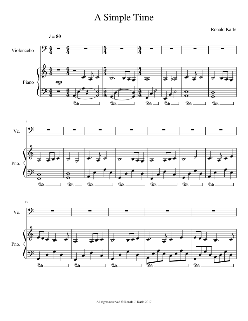 A Simple Time Sheet music for Piano, Cello (Solo) | Musescore.com