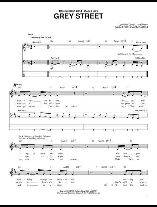 Grey Street - Dave Matthews Band (Bass Tab)