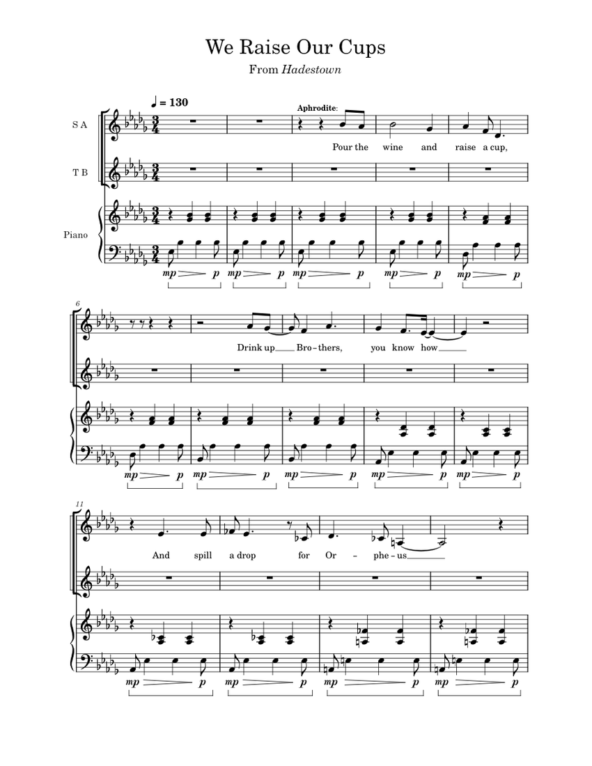 We Raise Our Cups (from Hadestown) Anaïs Mitchell Sheet music for