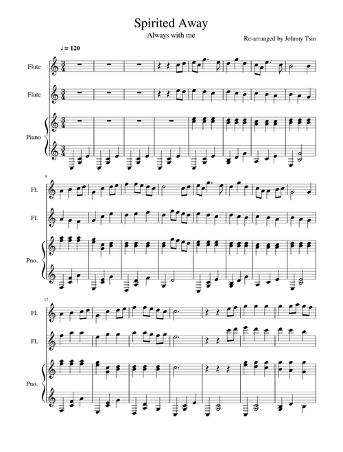 千與千尋 插曲 Spirited Away-Always with me ,flute duet