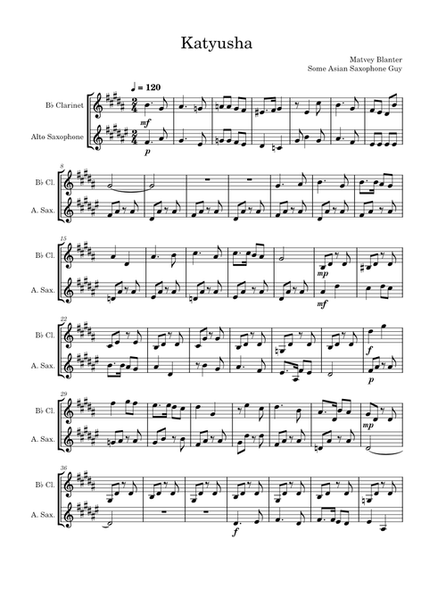 Katyusha (Alto Sax and Clarinet duet)