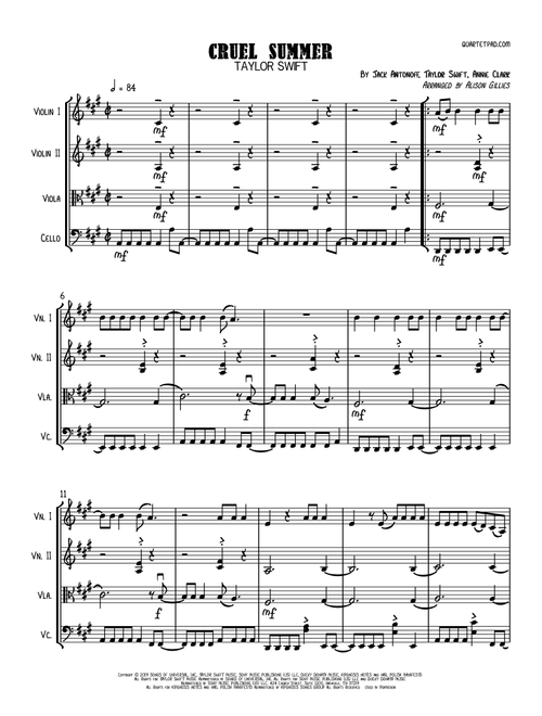 Cruel Summer (Arr. Alison Gillies) - Taylor Swift (String Quartet)