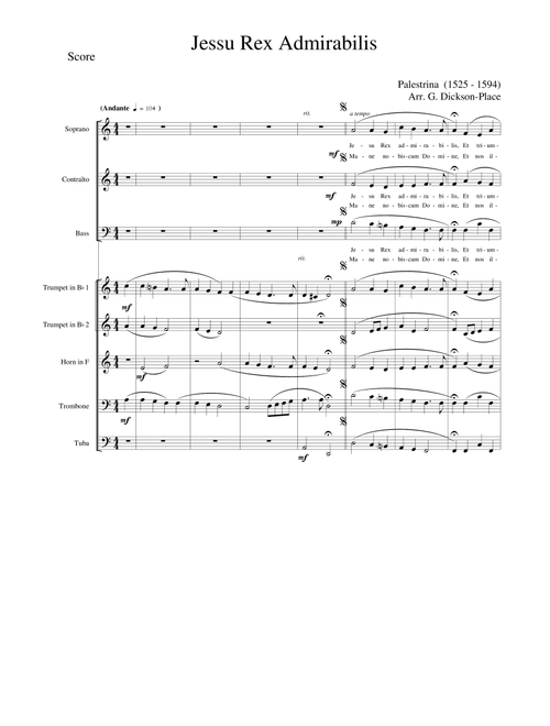 Jesu Rex Admirabilis - Palestrina (16th century) Arr. by Graham Dickson-Place SAB and Brass Choir - Palestrina Arranged by Graham Dickson-Place (Choral, SAB)