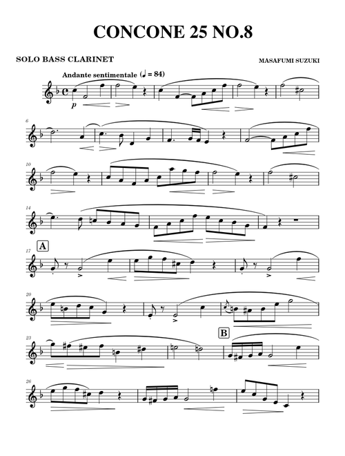 CONCONE 25 NO.8 for SOLO Bb BASS CLARINET