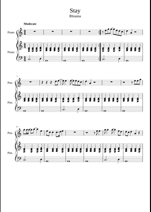 Play Official version of Stay Sheet Music by Rihanna for Piano ...