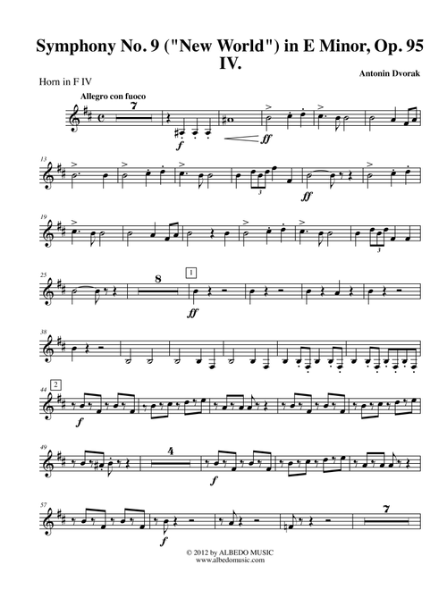 Dvorak Symphony No. 9, New World, Movement IV - Horn in F 4 (Transposed Part), Op.95 (Arr. Doug Clyde) - Antonín Dvorak (French Horn Solo)