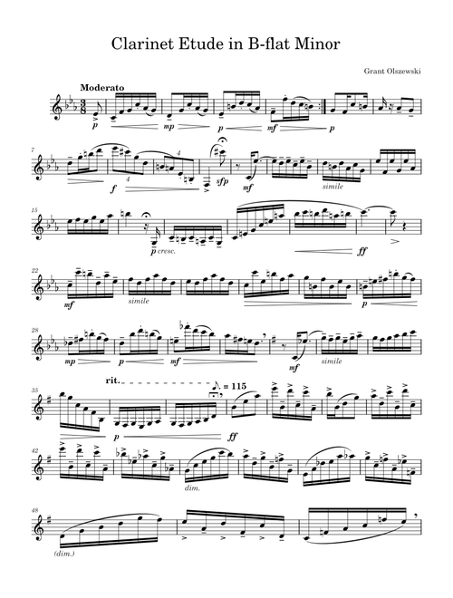Clarinet Etude #6 in B-flat Minor
