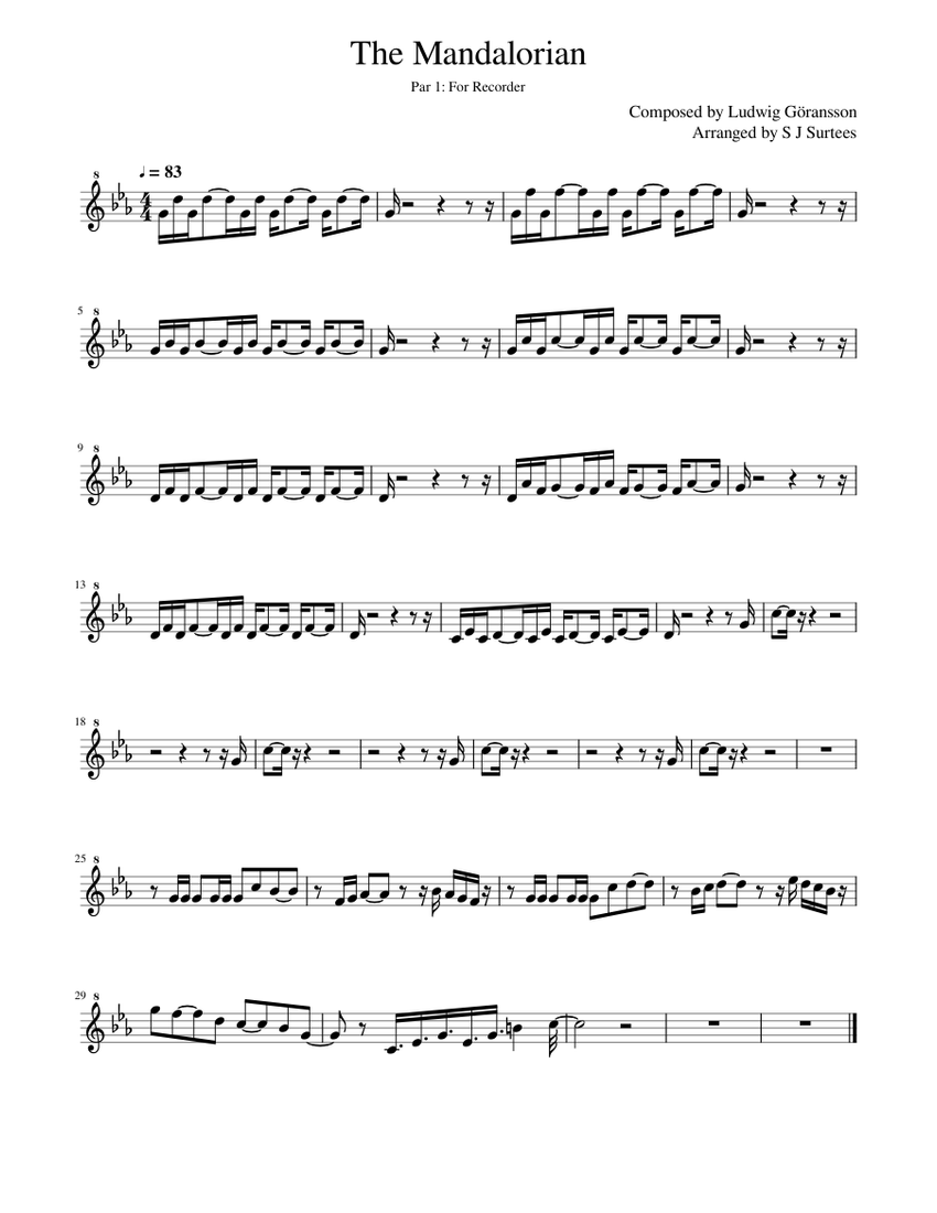Mandalorian Part 1 Sheet music for Recorder (Solo)