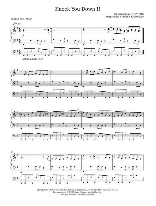 Knock You Down !! (DELTARUNE Chapter 2 Piano Score) - Toby Fox