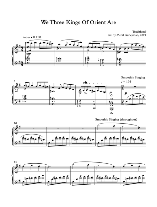 We Three Kings of Orient Are (Arr. Meral Guneyman) - John Henry Hopkins, Jr. (Piano Solo)