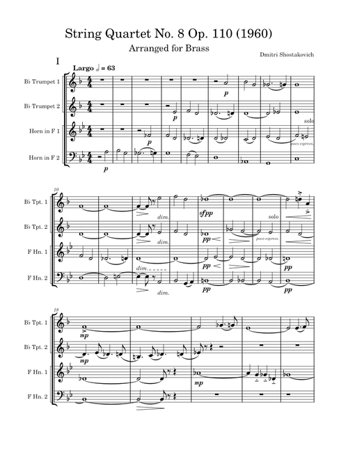 String Quartet No 8, op.110 – Dmitri Shostakovich Arranged for Brass