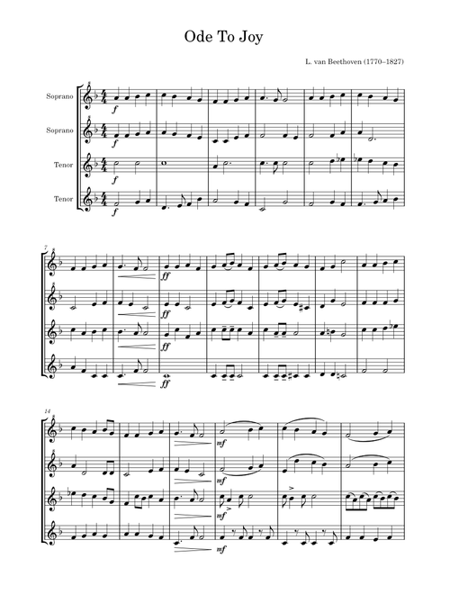 Ode To Joy – Ludwig Van Beethoven - arranjo didático