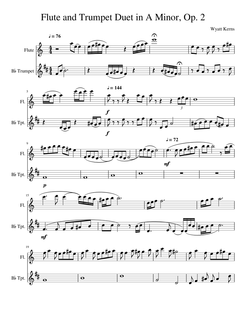 Flute and Trumpet Duet in A Minor Op 2 Sheet music for Flute Trumpet in b flat Mixed Duet Musescore