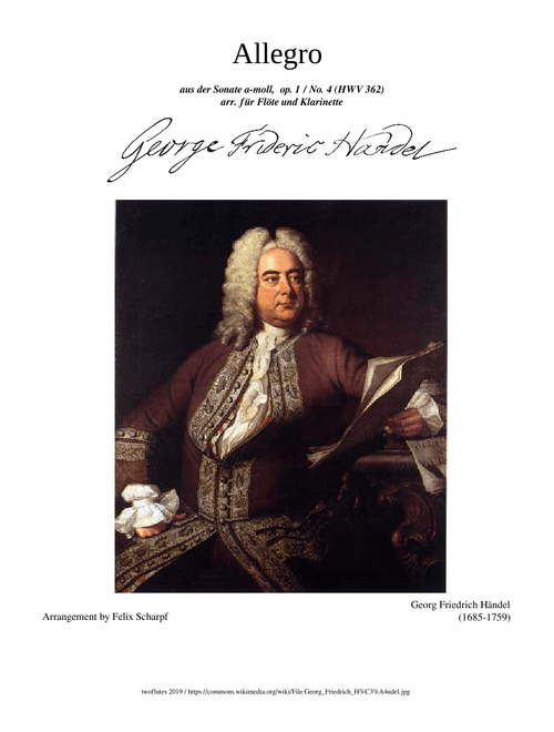 Händel, Georg Friedrich - Allegro from Sonata HWV 362, arr. for Flute and Clarinet