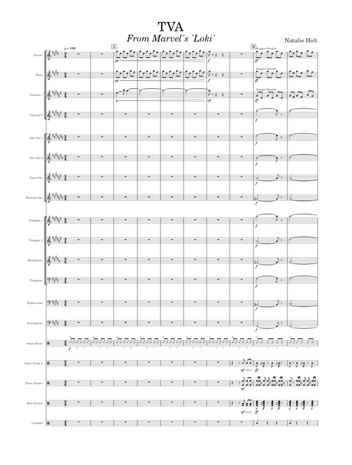 TVA – Natalie Holt Marching/Pep Band Arrangement (Transposition in Description)