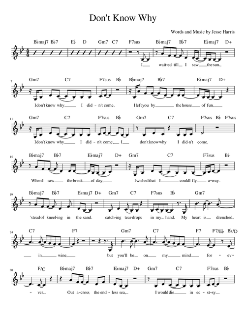 Don't Know Why - Norah Jones - lead sheet with lyrics